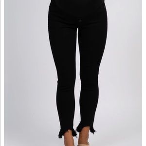 PinkBlush Black Fringe Cut Cropped Maternity Jeans